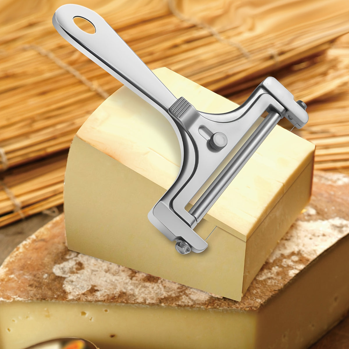 Adjustable Cheese Slicer & Garlic Press 2-Piece Kitchen Tool Set – Metal Blade Adjustable Thickness, Manual Cheese Cutter for Home Cooking