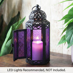 Moroccan Candle Lantern Holder Medium 10.5 Inch – Handcrafted Glass Iron Metal Lantern with Embossed Floral Panels, 17 Colors, Indoor Outdoor Use for Ramadan, Wedding, Patio, Diwali & Home Decor