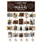 Wooden Hanging Photo Frame "I Love You to the Moon and Back" with 20 Clips, 6 Hemp Ropes & 5 Heart Tags – Romantic Wall Decor Picture Holder Gift for Couples, Anniversary, Wedding, Valentine’s Day & Christmas
