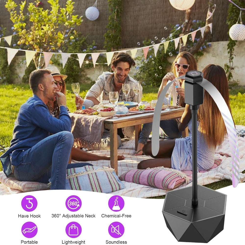 Holographic Blade Table Fly Fan – Silent 360° Rotating Fly Repellent Fan for Outdoor & Indoor Use | Picnics, BBQ, Parties, Restaurants & Kitchens | 2-Pack or 4-Pack