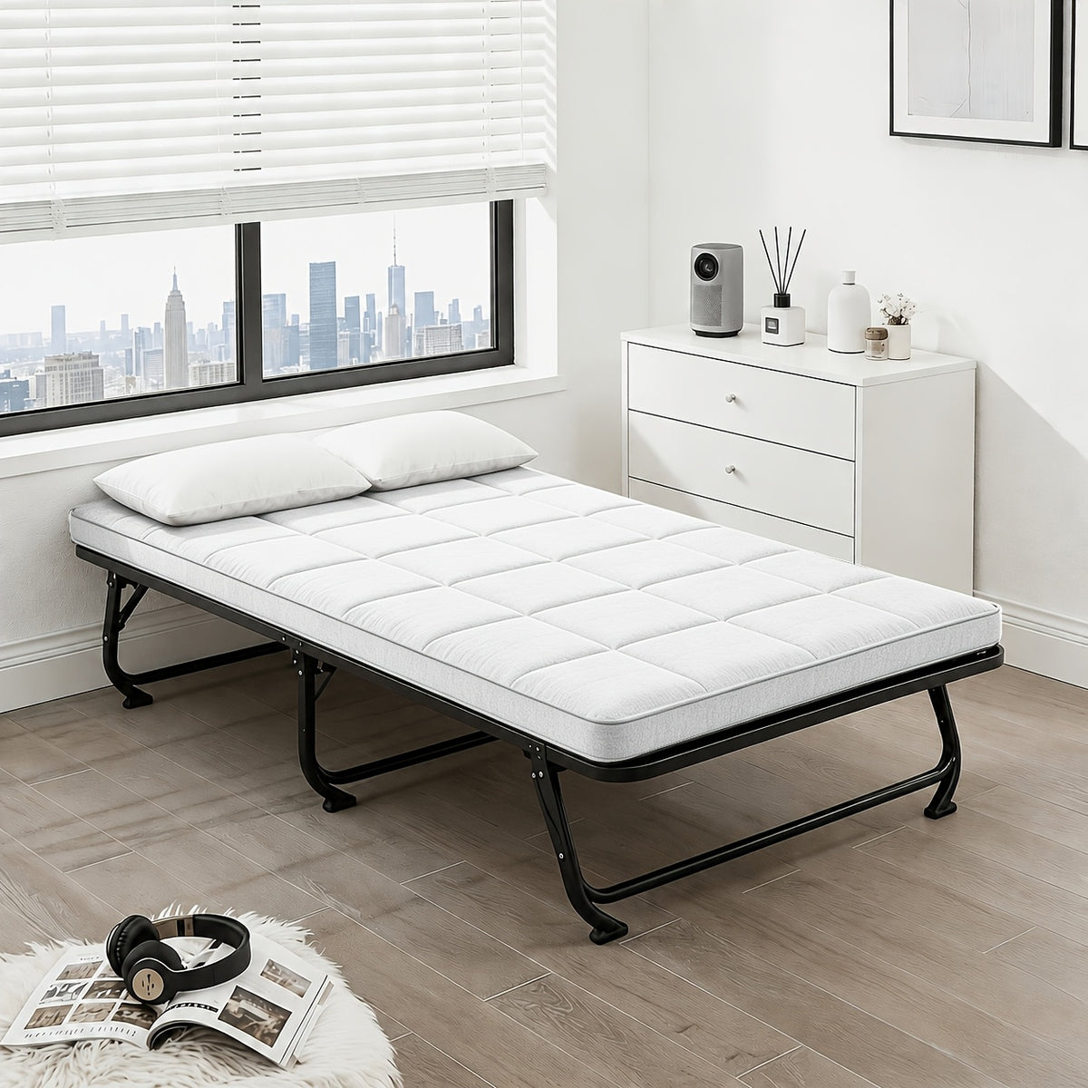 Roll-Up Thin Mattress Topper – Super Soft Foldable Mattress Pad for Twin Full Queen King, Guest Room Dorm Camp Bed RV, Multiple Colors