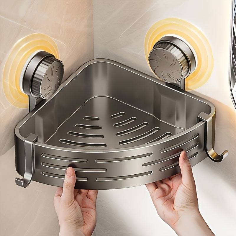 Suction Cup Corner Shower Rack with Hooks, 4-Pack – No-Drill Triangular Wall Organizer for Shower, Bathroom & Toilet Walls, Tiles