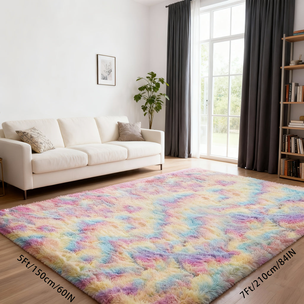Rainbow Shag Area Rug Tie-Dye Fluffy - Soft Non-Slip Machine Washable Carpet for Living Room Bedroom Dining Room Home Office, 4 Sizes