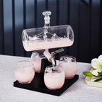 Whiskey Decanter Set with Glasses and Wooden Stand Globe Decanter Ball or Sailboat Design Gift for Whiskey Lovers Birthdays Weddings Anniversaries