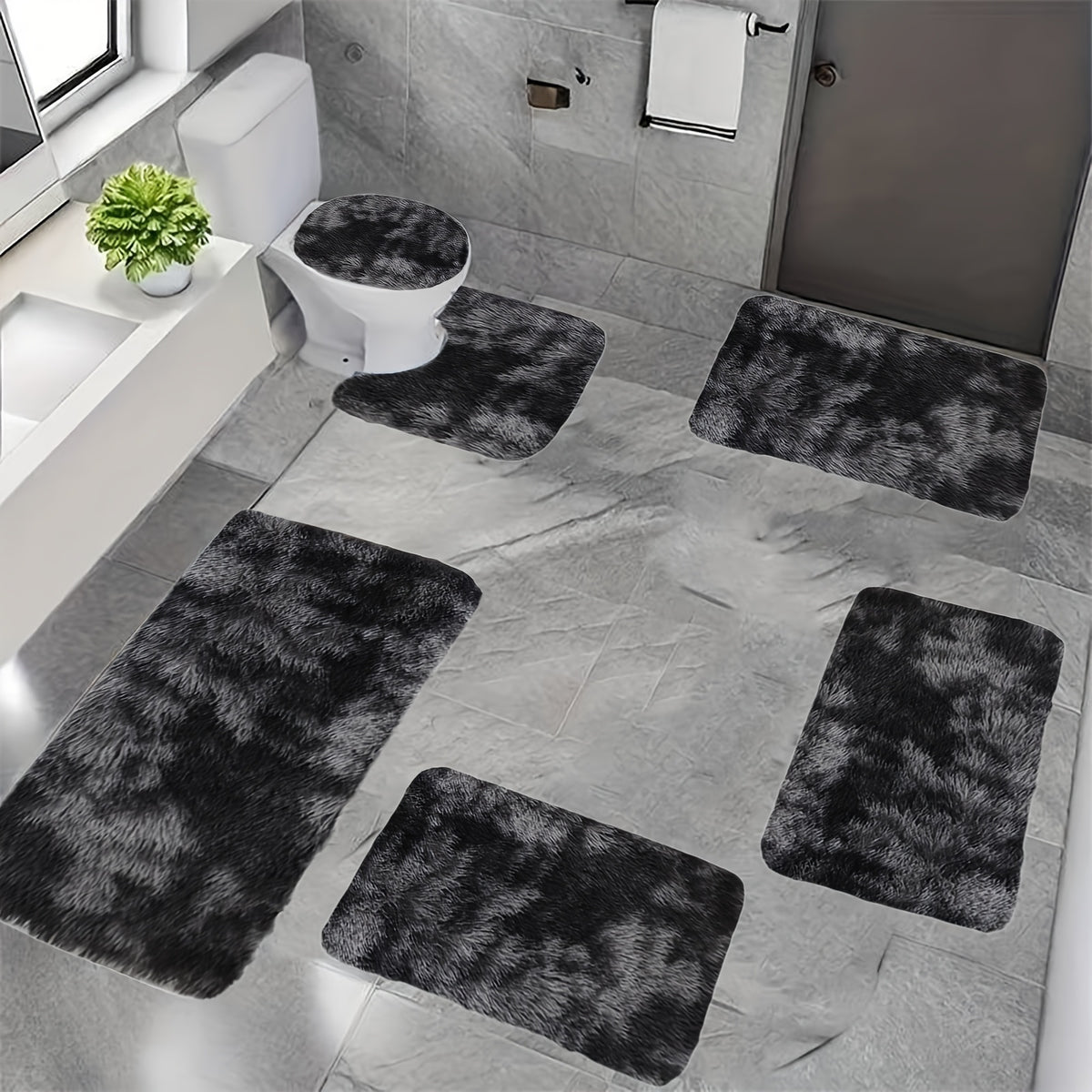 Soft Velvet Bath Rug Set Non-Slip Water Absorbent Machine Washable Bathroom Mat 3 4 5 6 Piece Sets Multiple Colors