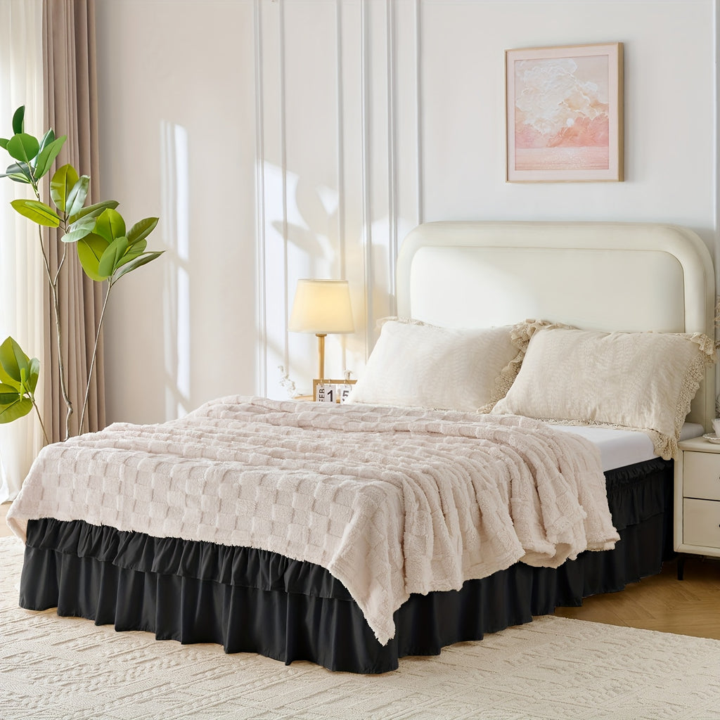 Dust Ruffle Bed Skirt 16 Inch Drop Elastic Wrap Around – Double Ruffle Easy Install Machine Washable, Twin Full Queen King CK, 10 Colors