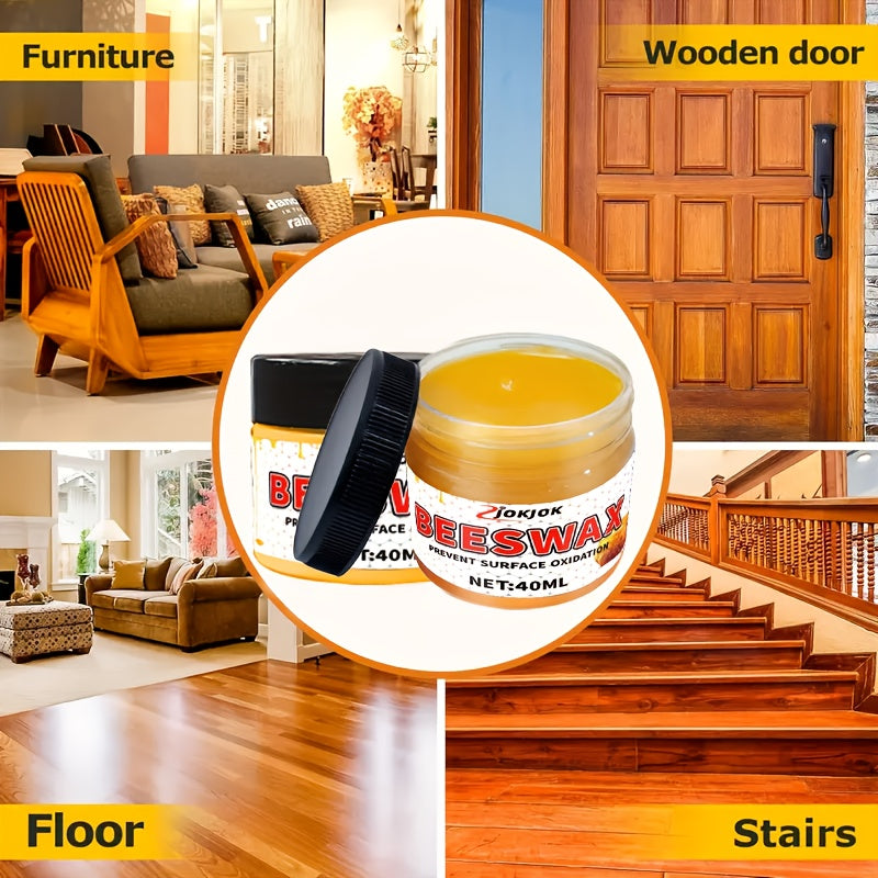 Beeswax Wood Polish Liquid Wax 1.35oz with Sponge Non-Toxic Long-Lasting Gloss for Furniture Hardwood Floors Desks Cabinets Multi-Surface Wood Restorer