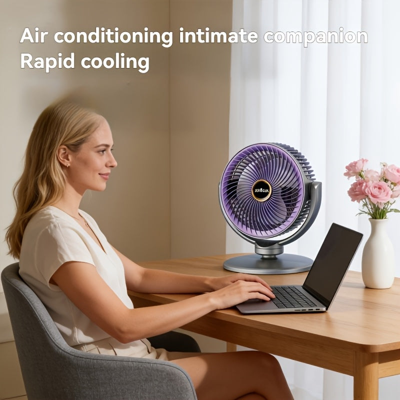 5-in-1 RV Ventilation USB Fan 4000mAh 5 Speed Settings Dual Head Type-C & USB Charging Port for Indoor Outdoor Bedroom Office Camping RV Personal Cooling