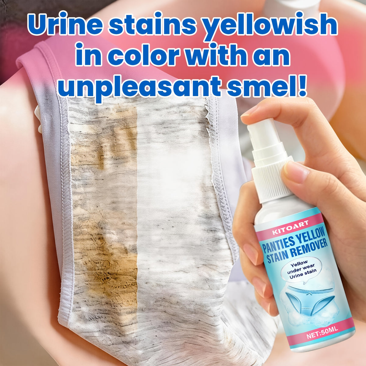 Underwear & Fabric Stain Remover Liquid - Removes Urine, Sweat & Yellowing Stains, Deep Cleans & Deodorizes, Gentle on Delicate Fabrics, Daily Intimate Clothing Care Detergent