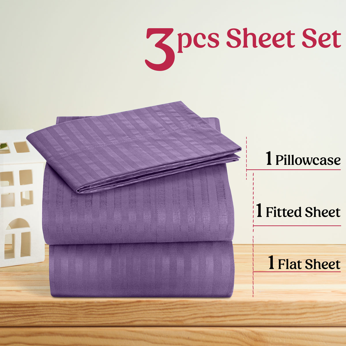 Luxury Striped Bed Sheet Set 3 or 4 Pcs – Hotel-Quality Deep Pocket 16", Extra Soft Breathable Cooling Sheets, Wrinkle & Fade Resistant, Twin Twin XL Full Queen King Cal King, 11 Colors