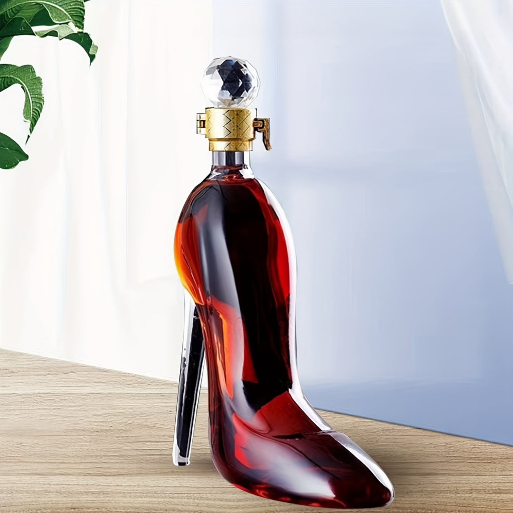 High-Heel Shoe Decanter – Handmade Lead-Free Crystal Glass with Stopper, 750ml Transparent Glossy Wine Decanter for Kitchen, Dining & Home Decor, Valentine’s Day & Holiday Gift
