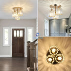 Crystal Semi Flush Mount Ceiling Light 3-Light Modern Chandelier with Transparent Glass Shades for Kitchen Hallway Bedroom Living Room – Black or Gold