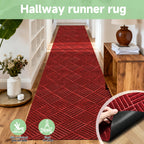 Hallway Runner Rug Non-Slip Vintage Diamond Pattern Machine Washable Rubber Backed – Kitchen, Entryway & Living Room Runner, 5 Sizes, Dark Gray & Dark Red
