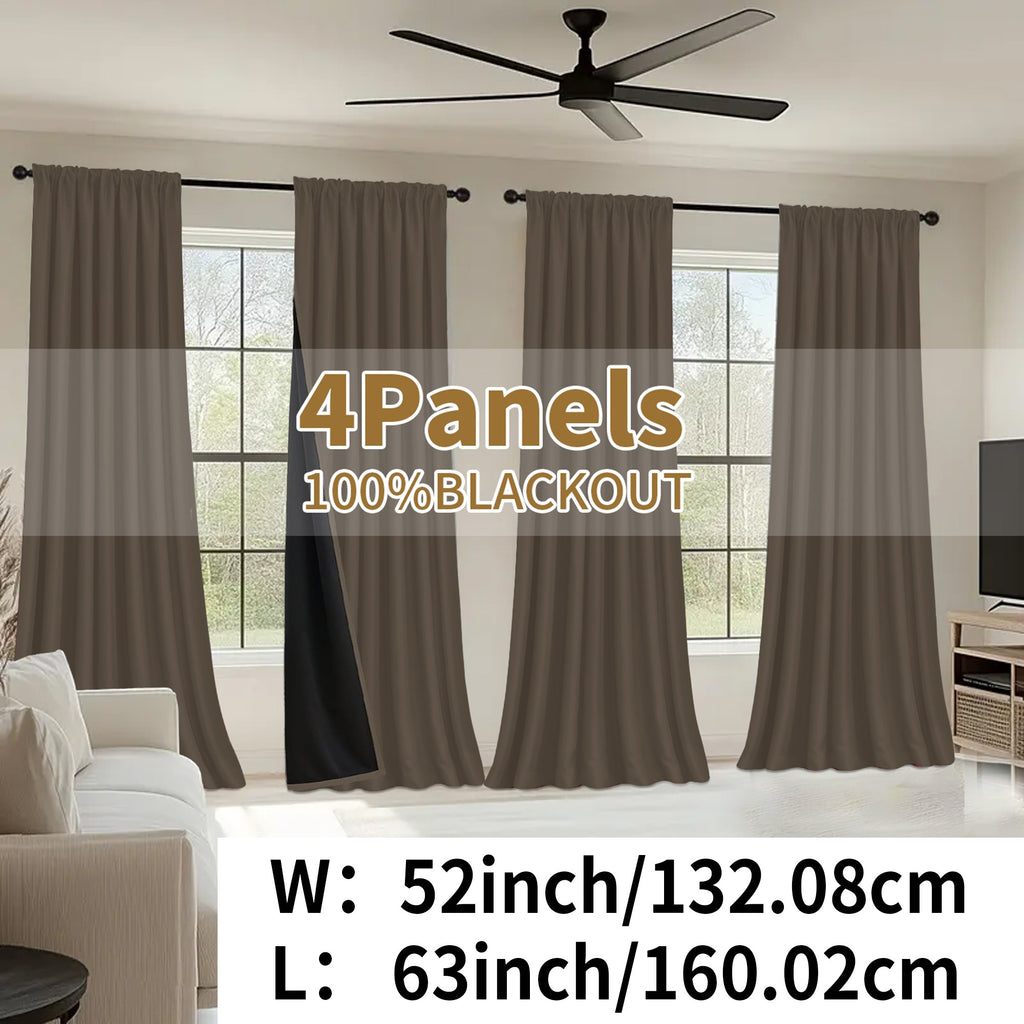 Blackout Curtains Rod Pocket 4 Panels - Thermal Insulated Room Darkening Noise Reducing Matte Drapes for Bedroom Living Room Office, 9 Colors 11 Sizes