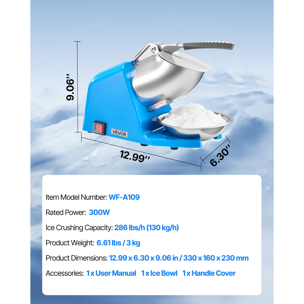Electric Ice Crusher & Snow Cone Maker - 300W 286 lbs/h, 4 Stainless Steel Blades, One-Touch Operation, Anti-Splash, for Home Bar Office Kitchen | Nuvia Haven