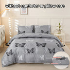 Gray Butterfly Print Duvet Cover Set 3pcs Black White Butterfly Quilt Cover with Pillowcases Twin Full Queen King