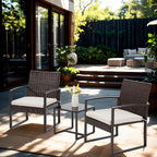Rattan Bistro Set 3 Piece Outdoor Furniture with Coffee Table Steel Frame Cushions Garden Balcony Poolside Backyard Black Brown Gray