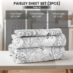 Paisley Bed Sheet Sets Queen King Twin Full Cal King – Soft Brushed Microfiber Deep Pocket Fitted Sheet & Pillowcases, Wrinkle Free