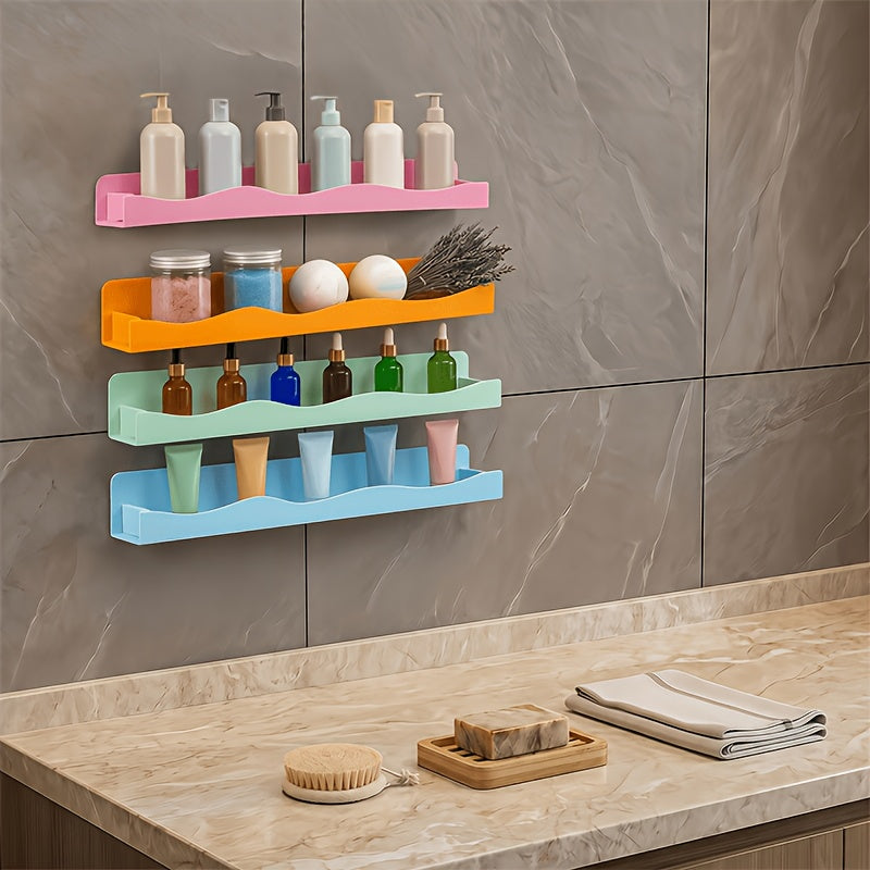 Iridescent Acrylic Floating Shelves 2 or 4 Pack – Colorful Wall Mounted Storage Rack for Nail Polish, Cosmetics & Sundries, Art Deco Home, Office, Bathroom & Nail Salon Decor, Macaron, Pink or Clear