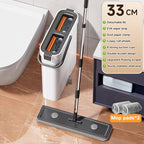 Flat Mop and Bucket Set 40cm, Hands-Free Wringing Dual Bucket System, 360° Rotating Mop Head, 2 or 6 Microfibre Replacement Pads, Wet & Dry Separation, Safe on All Floor Types