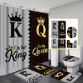King Queen Shower Curtain Set 4pcs – Bathroom Curtain with 12 Hooks, Non-Slip Rug, Toilet U-Shape Mat & Lid Cover, Modern Bathroom Accessories