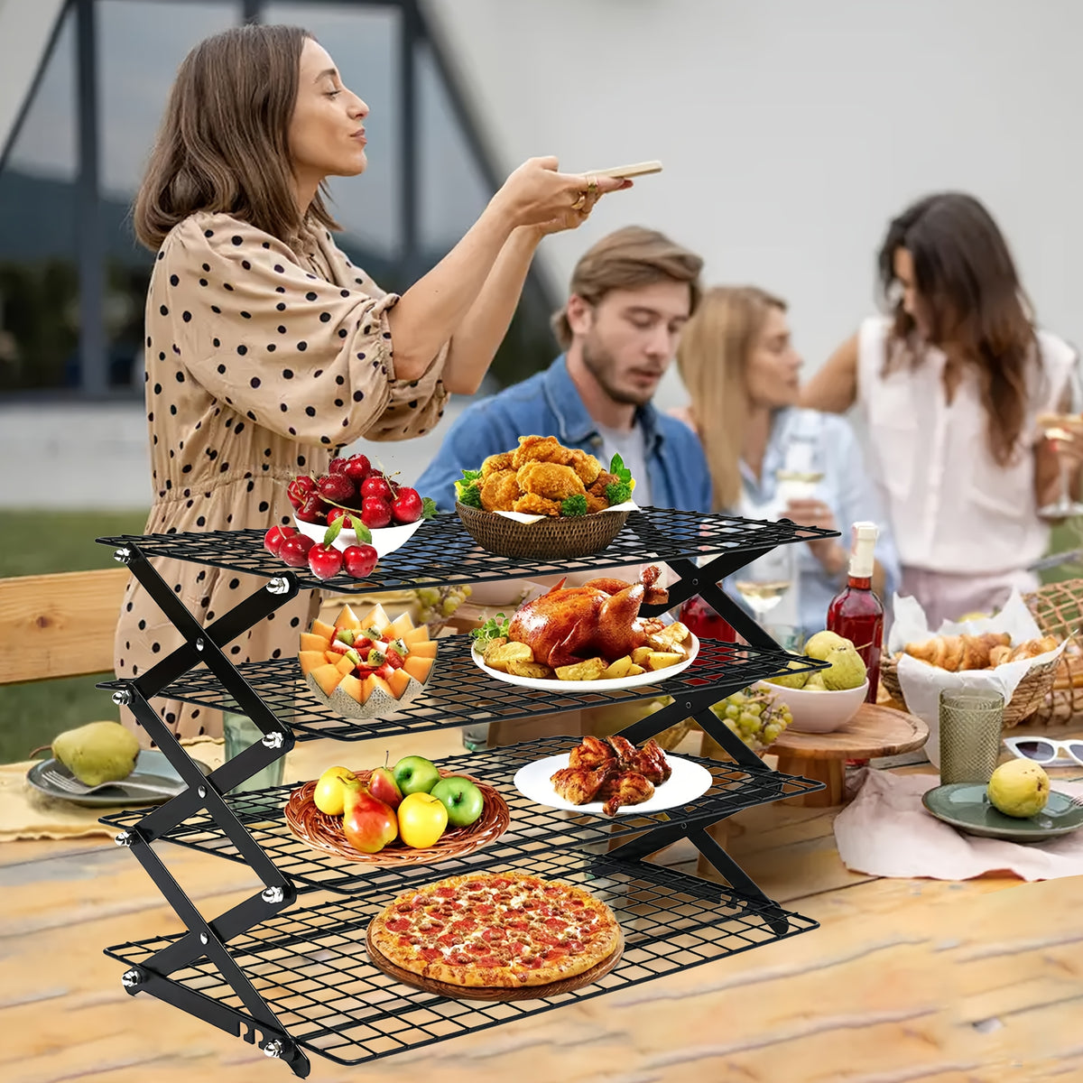 Foldable Cooling Rack Set with Baking Tools – Stackable Oven Cookie Cake Drying Rack, 3/4/5 Piece with Silicone Spatula, Egg Beater & More, Holiday Baking Gift