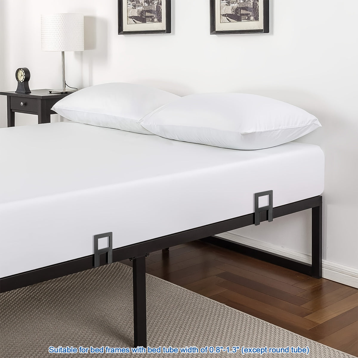 Non-Slip Mattress Gripper Brackets 4 Sets Adjustable Heavy Duty Anti-Slide Holder Clips with Screws for Metal Bed Frames Stops Mattress Sliding Black