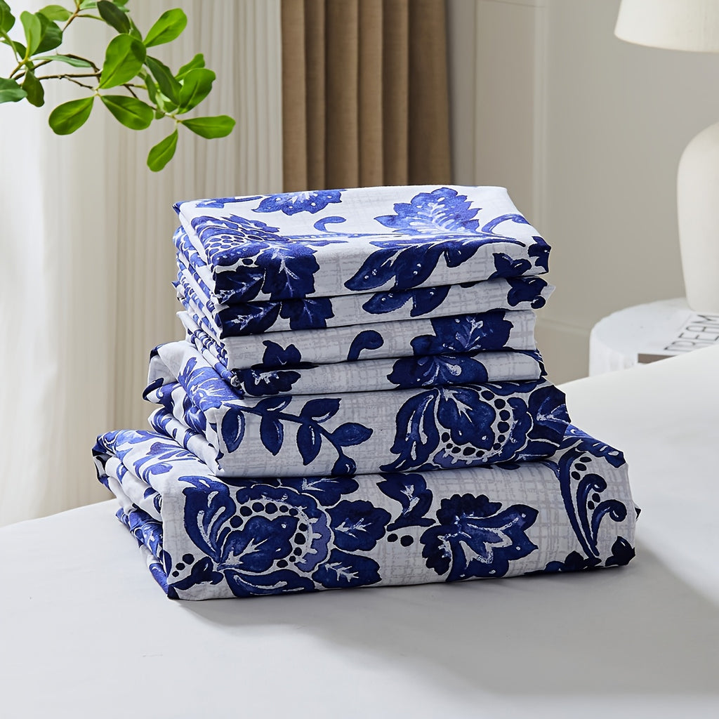 Floral Sheet Set – 4-Piece Soft Fitted & Flat Sheets with Pillowcases, Wrinkle-Resistant Bedding