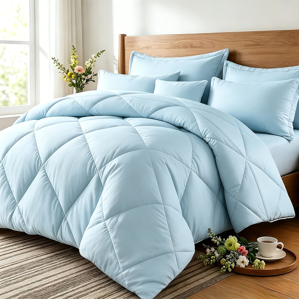 Quilt Set 3 Piece Lightweight Breathable Comforter with Pillowcases - Diamond Pattern Ultra-Fine Fiber Soft Bedding Set 42 Colors Twin Queen King Pinch Pleat