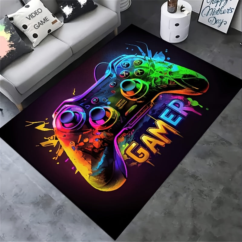 Gamer Area Rug – Cyberpunk Game Controller Design, Large Square Polyester Mat for Teen Bedrooms & Gaming Rooms