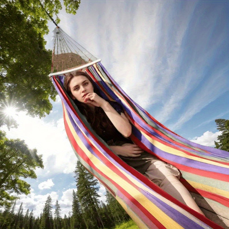 Portable Camping Hammock Anti-Rollover Widened Load-Bearing Canvas with Hanging Ropes Carry Bag Garden Backyard Camping 31.5x98in