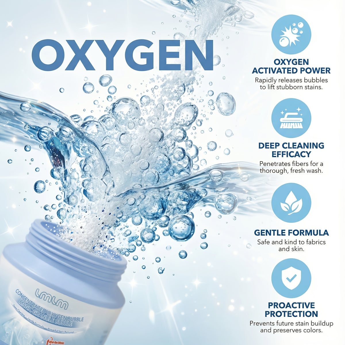 Oxygen Bubble Concentrated Detergent Powder 14.1oz Deep Clean Whitening White Clothes Color Boost HE Safe Septic Safe Laundry Powder for All Washing Machines