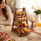 3 Tier Wood Dessert Stand Foldable Natural A-Frame Tray for Wedding Party Home Hotel Restaurant Event Cupcake Cake Display Sturdy Serving Stand