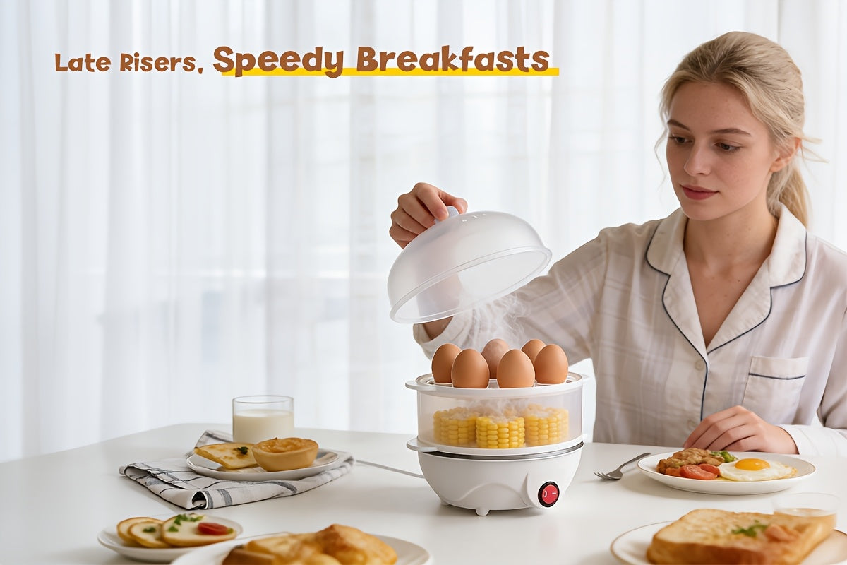 Electric Egg Cooker Steamer 1 or 2 Layer, Auto Shut-Off, Boiled & Soft-Boiled, with Descaling Accessories – Mini Breakfast Machine for Kitchen, Dorm & Office