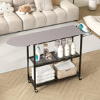 3-Tier Rolling Ironing Board Cart with Storage Shelves & Wheels – Mobile Laundry Station with Foldable Ironing Board, Iron Holder & Lockable Casters for Home Laundry Room, Bedroom & Living Room