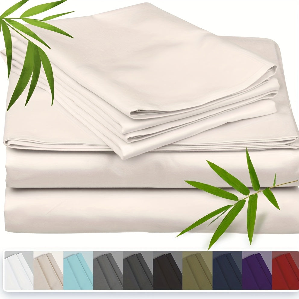 Bamboo Cooling Bed Sheet Set with Deep Pocket Fitted Sheet & Pillowcases – Breathable Soft Bedding for Hot Sleepers, Queen King Full Cal King Twin