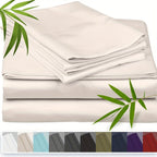 Bamboo Cooling Bed Sheet Set with Deep Pocket Fitted Sheet & Pillowcases – Breathable Soft Bedding for Hot Sleepers, Queen King Full Cal King Twin