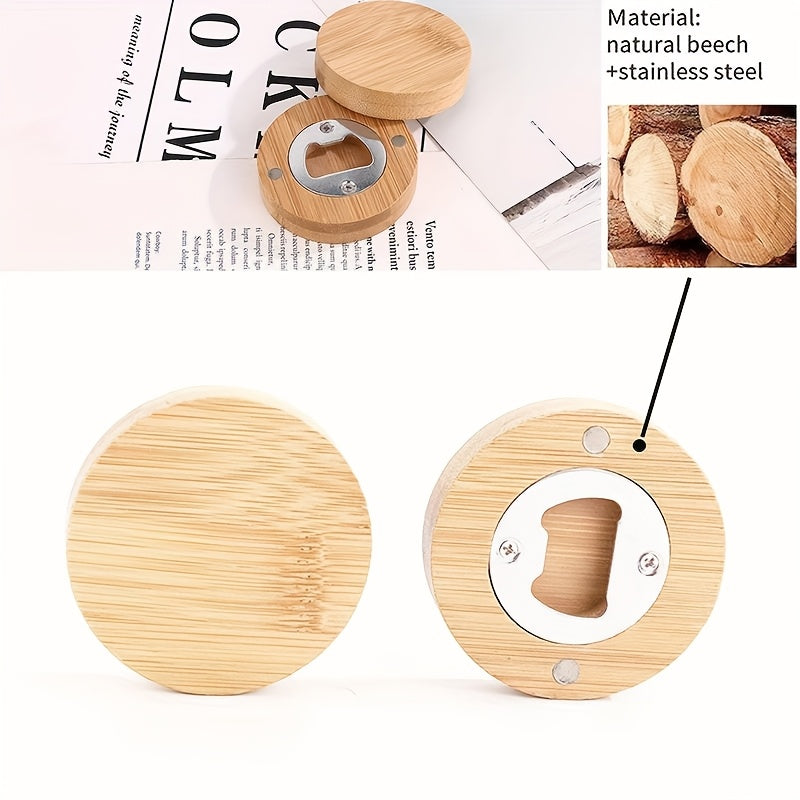 Wooden Magnetic Bottle Openers Bulk Round Wood Beer Bottle Opener Bar Decoration Wedding Favors Party Gifts Set of 24 or 40