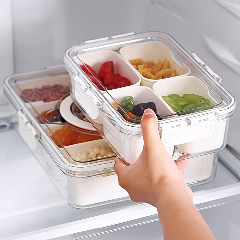 Snack Box Container Tray with Lid & Separate Compartments 2-Pack – Dishwasher-Safe PET Plastic Food Storage Organizer for Picnics, Travel, Parties, Lunchboxes & Office
