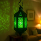 Moroccan Hanging Candle Lantern with Chain – Vintage Boho Style Iron & Glass Tealight Holder for Home, Patio, Garden, Wedding & Ramadan Decor (23.5" Overall)