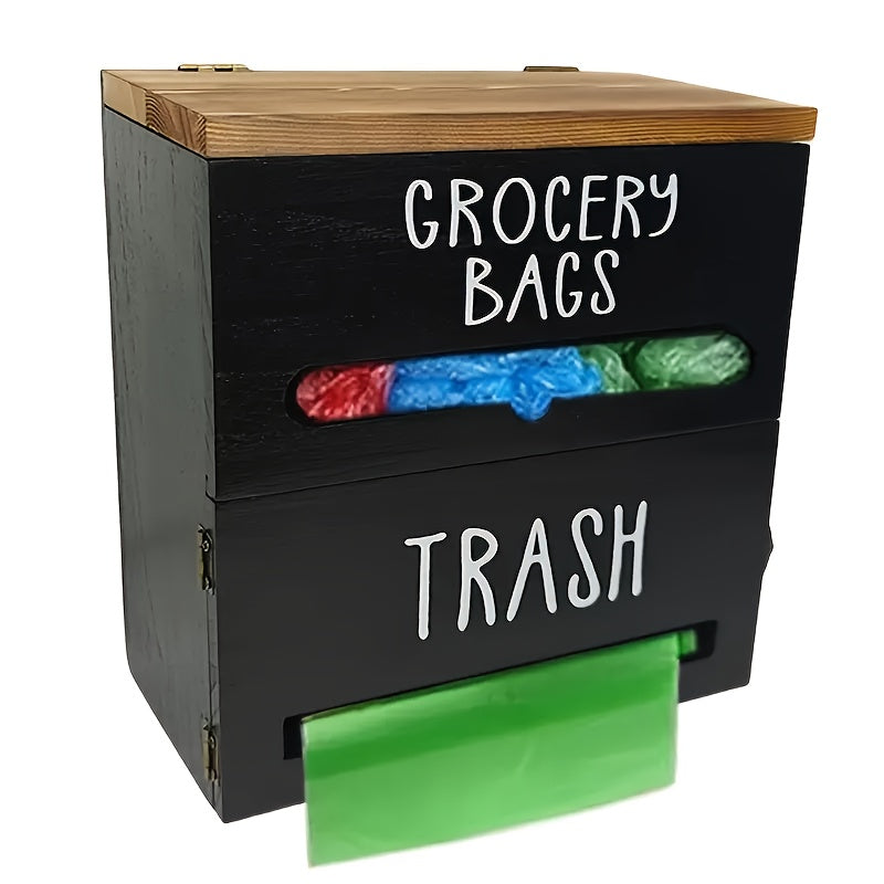 2-in-1 Wooden Garbage Bag Dispenser & Organizer - Wall-Mount or Cabinet Hanging Bag Holder for Kitchen & Bathroom, Large Capacity, White or Black