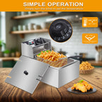 Electric Deep Fryer 6L (1.59 Gal) with Basket, Lid & Temperature Control | Countertop Stainless Steel Deep Fryer for Home Kitchen, Restaurant & Café | 120V US Plug