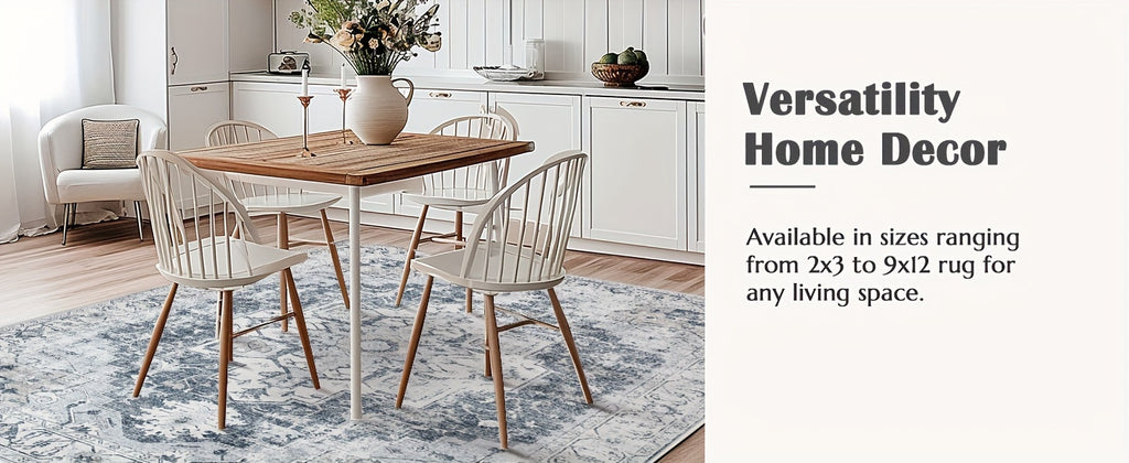 Washable Vintage Area Rug - Chenille Retro Distressed Multi-Print Foldable Lightweight Accent Rug for Entryway Bathroom Kitchen Living Room and Bedroom