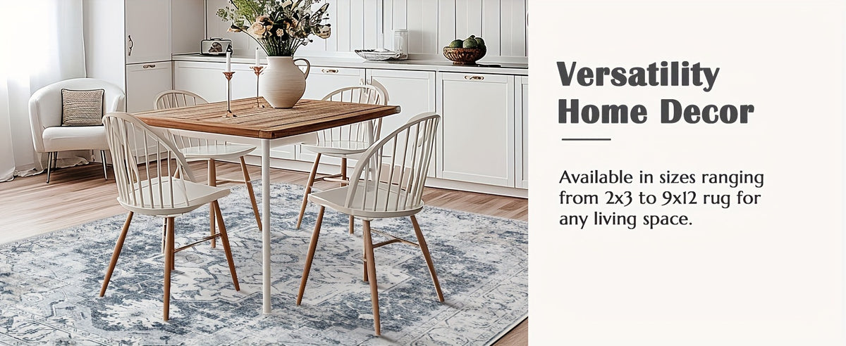 Washable Vintage Area Rug - Chenille Retro Distressed Multi-Print Foldable Lightweight Accent Rug for Entryway Bathroom Kitchen Living Room and Bedroom