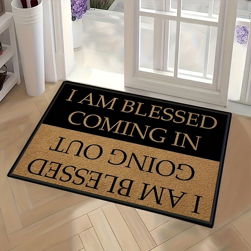 I Am Blessed Doormat Quick Dry Anti-Slip Rubber Back Entrance Rug – Indoor Welcome Mat for Front Door, Entryway & Home – Inspirational Blessing Design