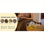 Vintage Glass Teapot with Removable Infuser 50oz 1500ml Stovetop Safe Borosilicate Tea Kettle for Blooming Loose Leaf Herbal Tea Sunflower Relief Design