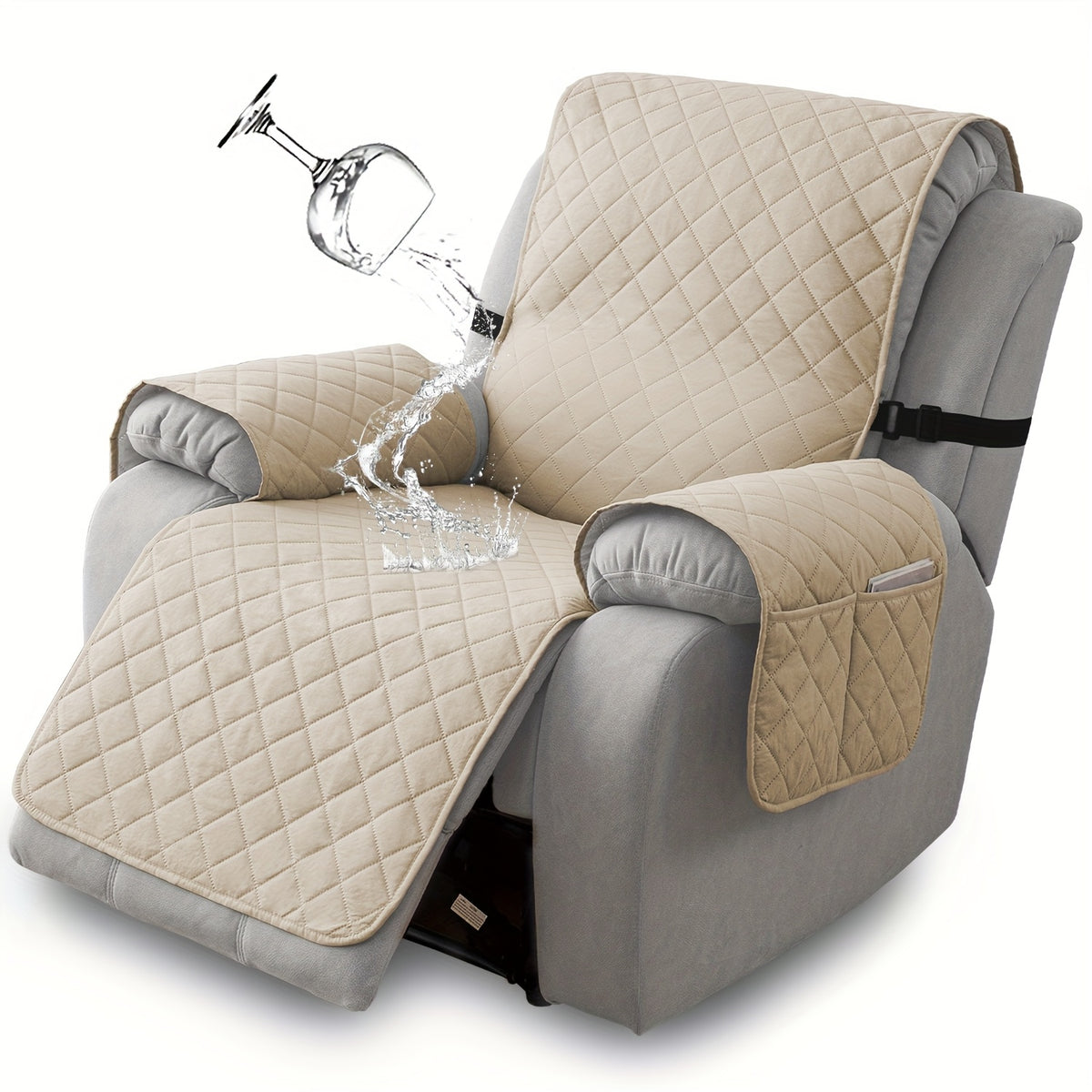 Chenille Knit Recliner Chair Cover 1pc – Non-Slip Sofa Slipcover with Elastic Straps & Drawstring for Large Recliners, Washable Pet Furniture Protector for Dogs Cats, Home Decor