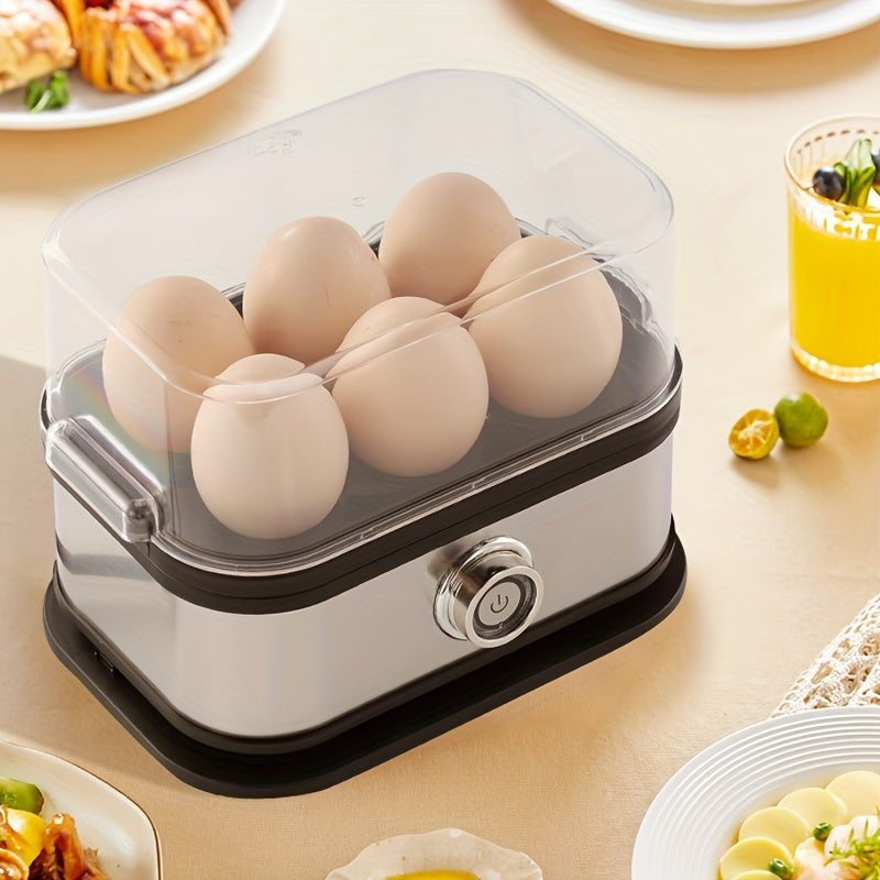 Electric Egg Steamer & Custard Maker 6-Cup Stainless Steel Hard Soft Semi-Boiled Auto Shut-Off Alarm Egg Cooker Black