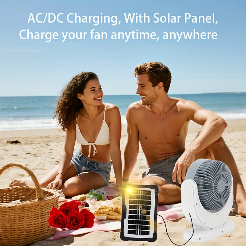 Portable Solar-Powered LED Camping Fan with USB Charging – Foldable 3-in-1 Fan, Light & USB Charger for Outdoor Adventures, Camping & Desktop Use