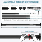 Tension Curtain Rod Adjustable 51-148 Inch No Drill Heavy Duty – Extra Long Spring Pressure Rod for Bathroom Shower Window Patio, White